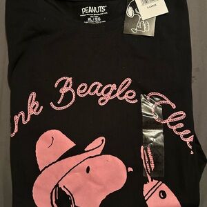 Peanuts Black Tee with Pink Snoopy Cowboy Design